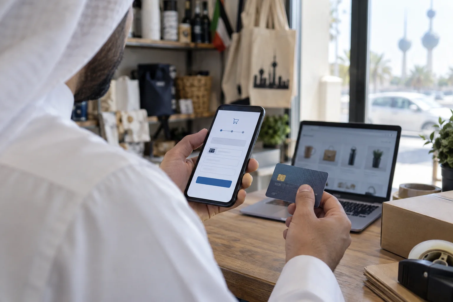 اختبار الدفع على هاتف محمول ببطاقة بنكية في الكويت
